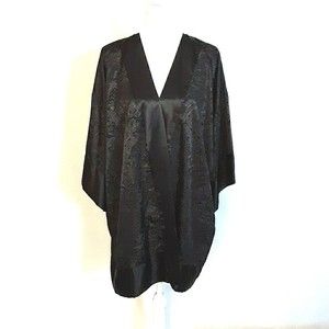 Victoria's Secret Gold Label Open Front Satin Loungewear Black Kimono Robe OS